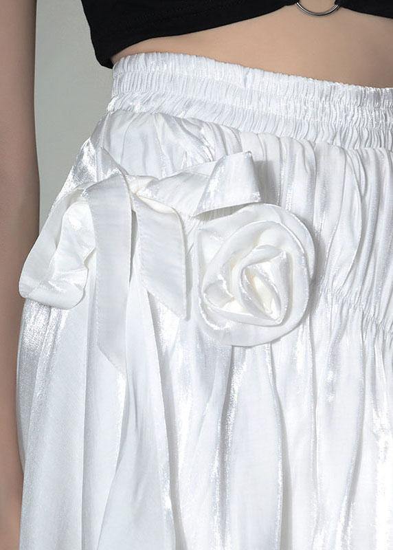 Fine White Cinched Asymmetrical Design a Line Skirt