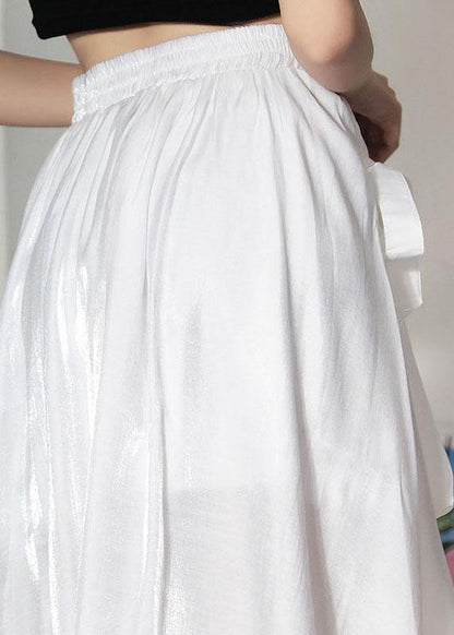 Fine White Cinched Asymmetrical Design a Line Skirt
