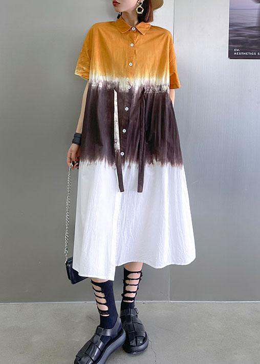 Fine Yellow Tie Dye Buttontie Sashes Short Sleeve Dresses