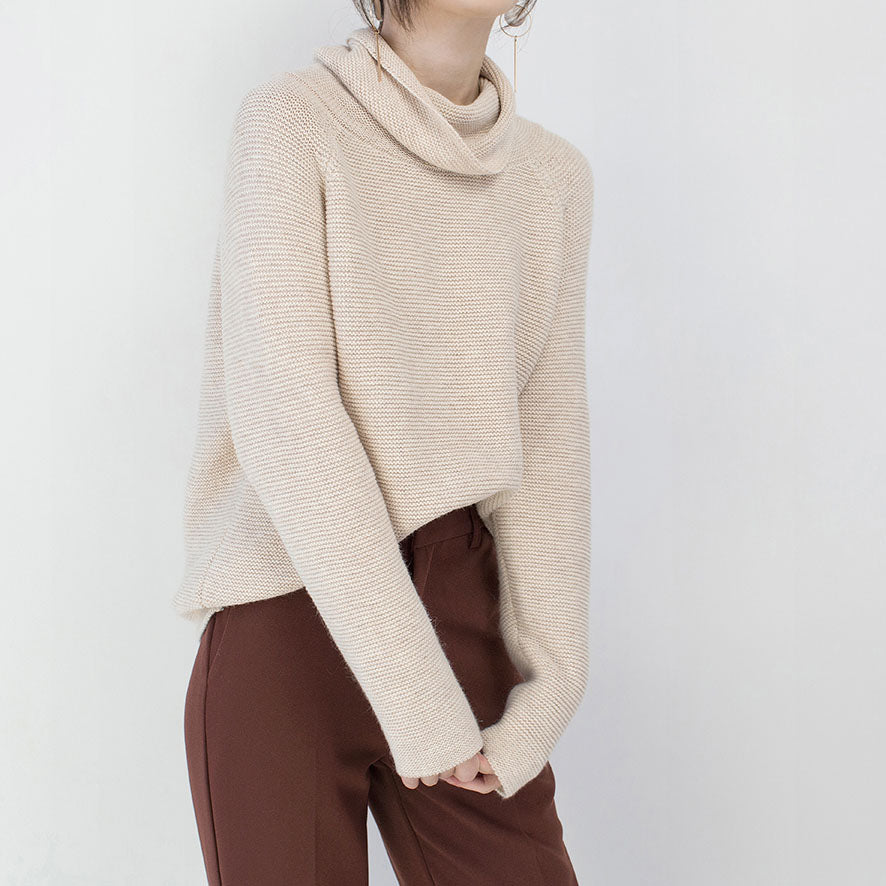 Fine Beige Sweater Clothing High Neck Knitted Blouses Baggy Winter Shirt