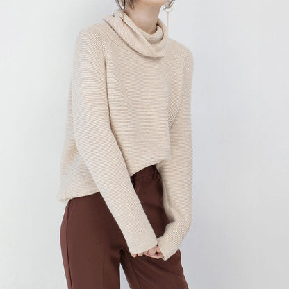 Fine Beige Sweater Clothing High Neck Knitted Blouses Baggy Winter Shirt
