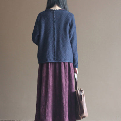 Fine Navy Knit Sweaters Sweaters Fine Cardigans Blouse V Neck