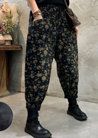 Fitted Black Fleece Lined Denim Pants Winter