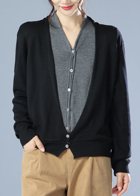 Fitted Black V Neck Knit Cardigan Winter