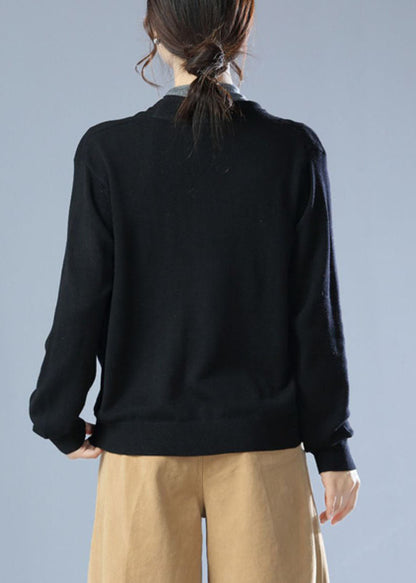 Fitted Black V Neck Knit Cardigan Winter