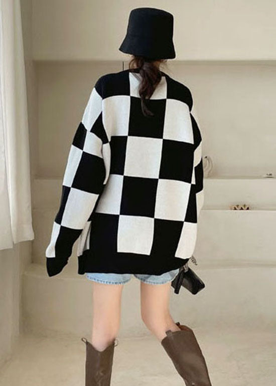 Fitted Black Thick Plaid Knit Sweaters Winter