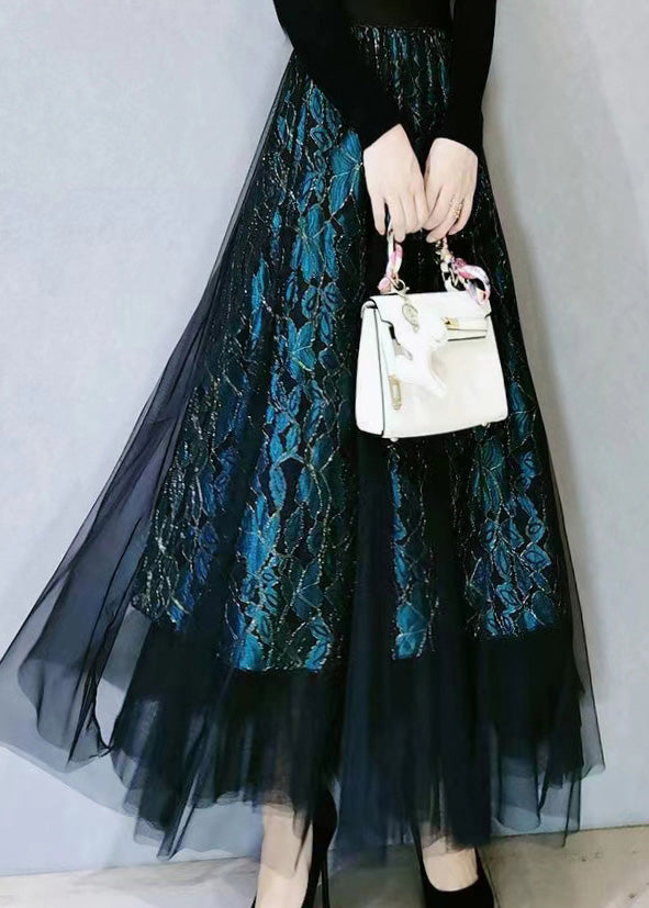 Fitted Green Embroideried High Waist Hollow Out Lace a Line Skirts Spring