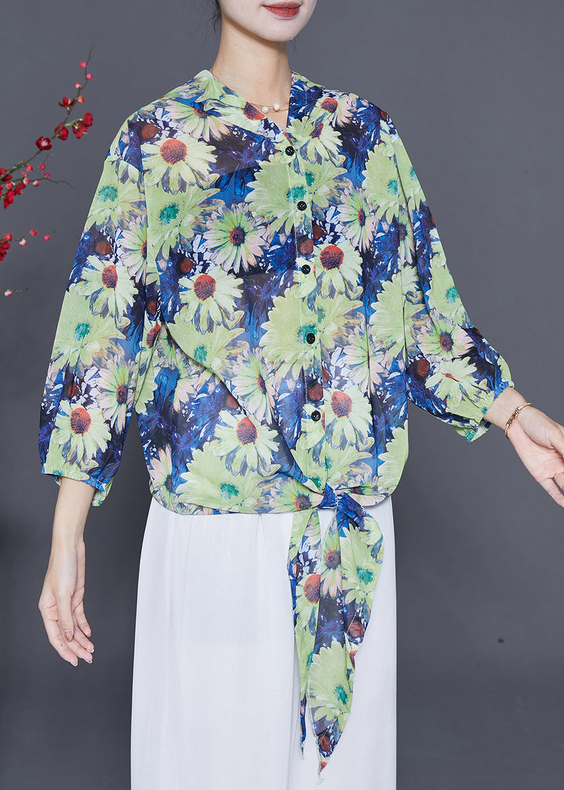 Fitted Green Hooded Chiffon Blouses Bracelet Sleeve