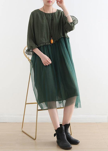 Fitted Green Patchwork Tulle Summer Chiffon Dress