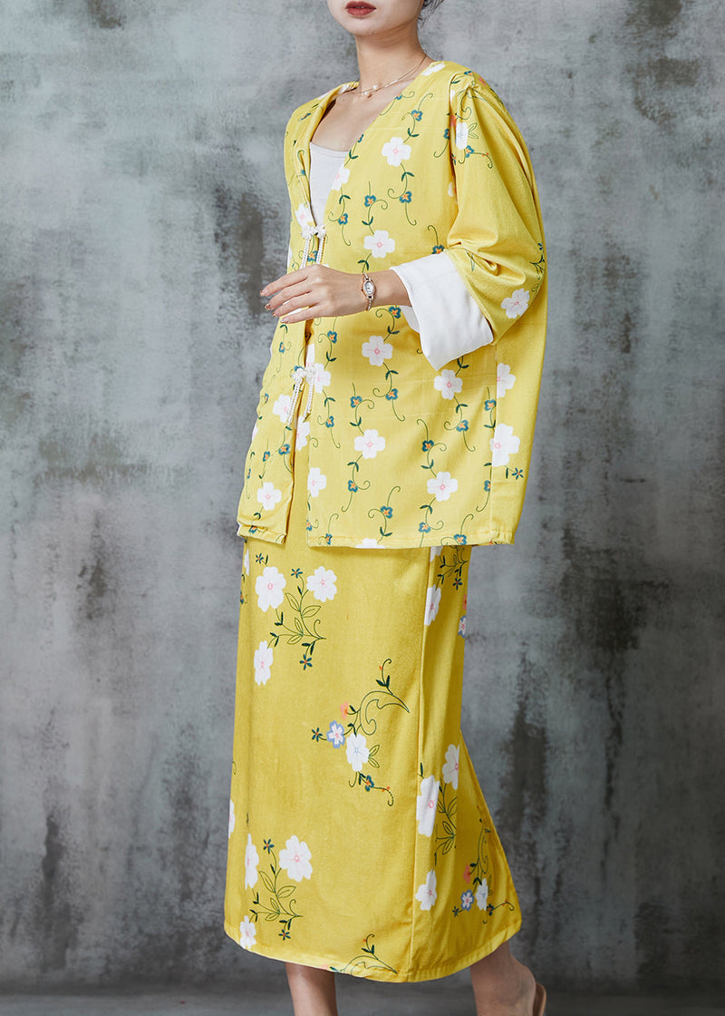 Fitted Yellow Tasseled Silk Velvet Two Pieces Set Spring