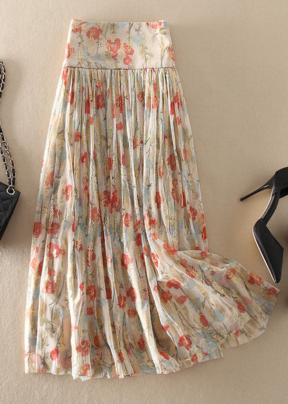 Fitted Zip Up Print Wrinkled Tulle Skirt Spring