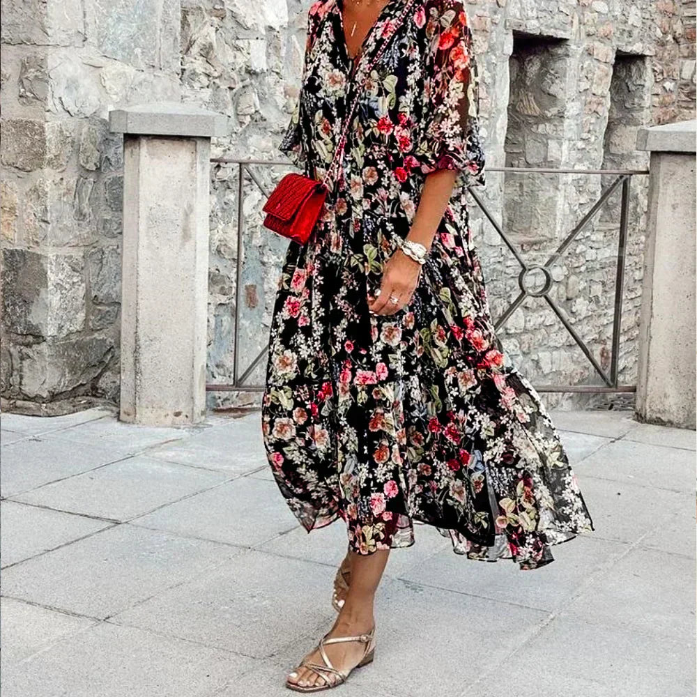 CD | Rochie maxi cu decolteu în V și model floral