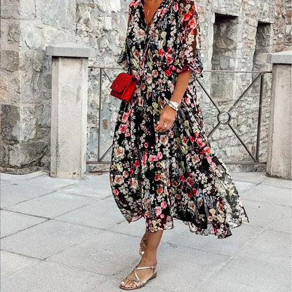 CD | Rochie maxi cu decolteu în V și model floral