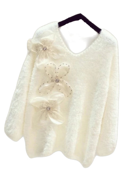 Pink V Neck Cozy Mink Hair Knitted Sweater Spring