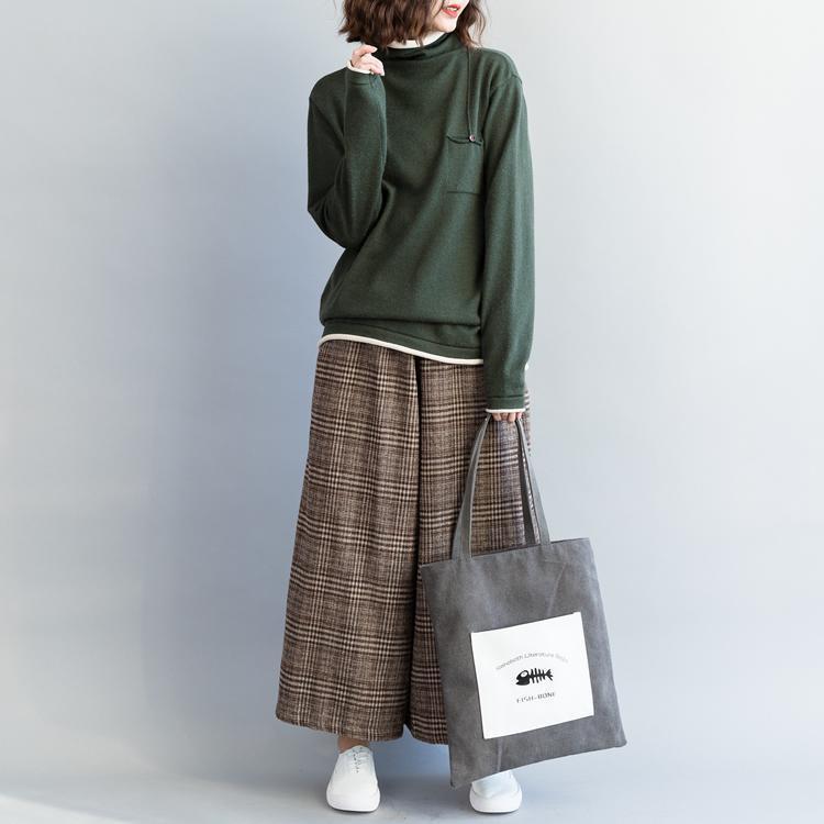 For Spring Army Green Knit Tops Oversized High Neck Knitwear