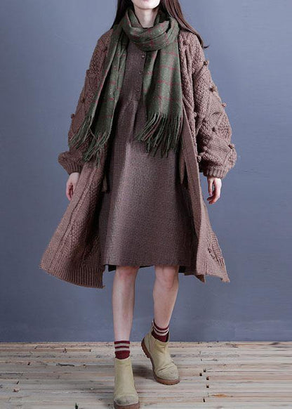 For Spring Fall Knitwear Oversized Khaki Side Open