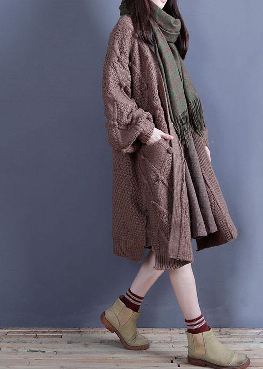For Spring Fall Knitwear Oversized Khaki Side Open