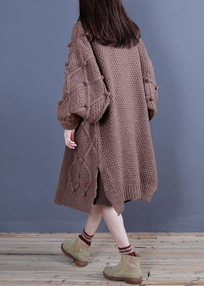 For Spring Fall Knitwear Oversized Khaki Side Open