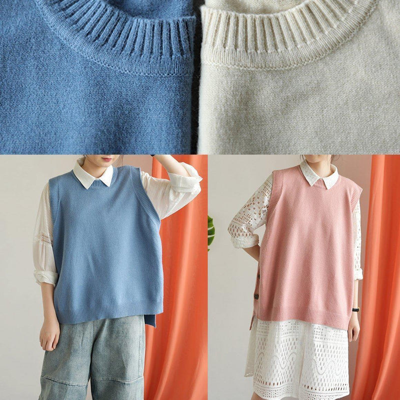 For Spring Pink Clothes O Neck Knit Tops Low High Design