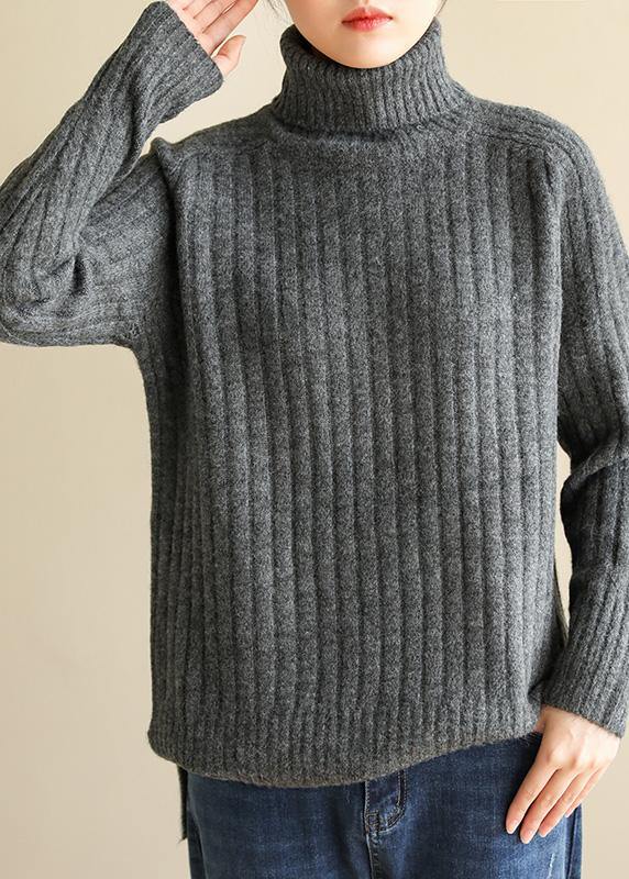 For Spring Wild Gray Knitwear Oversize High Neck Knit Blouse