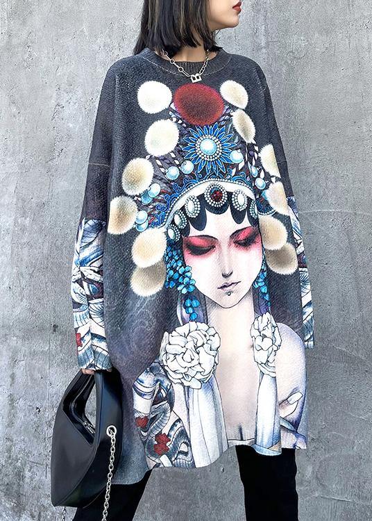 For Work Peking Opera Face Clothes O Neck Knit Sweat Tops
