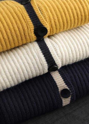 For Work Spring Navy Knit Tops V Neck Button Down Top