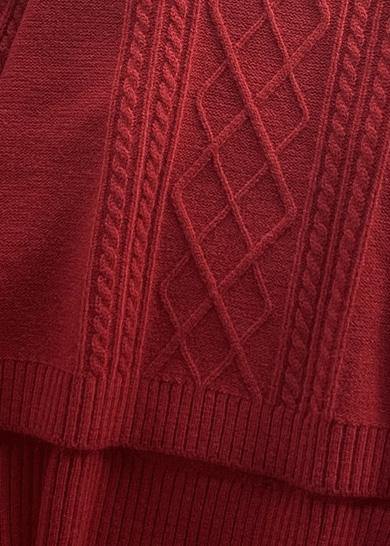 For Work Burgundy Sweater Blouse Low High Design Oversize High Neck Knitwear