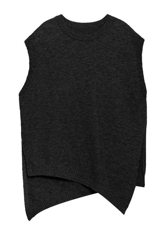For Work Gray Sweater Tops O Neck Sleeveless Oversize Knitwear