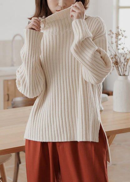 For Work High Neck White Sweaters Winter Knitted Top