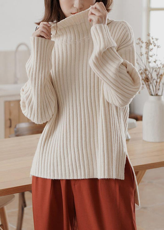 For Work High Neck White Sweaters Winter Knitted Top