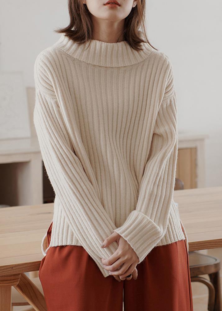 For Work High Neck White Sweaters Winter Knitted Top