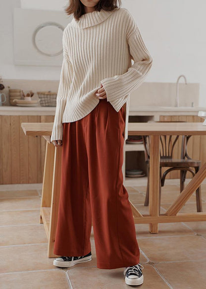 For Work High Neck White Sweaters Winter Knitted Top