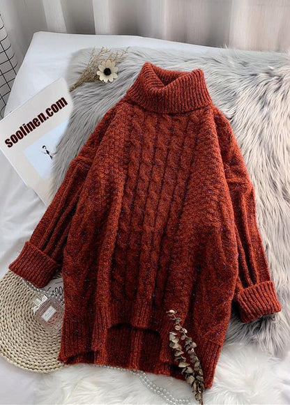 For Work Navy Clothes Asymmetric Hem Oversized High Neck Knit Tops