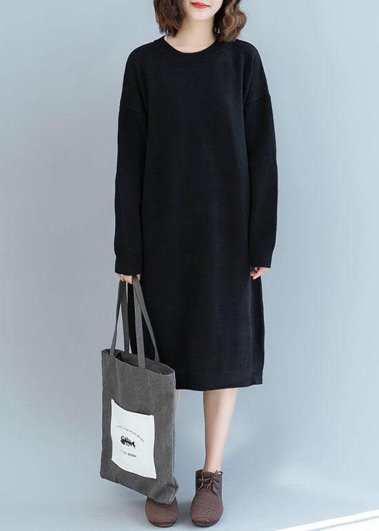 For Work O Neck Sweater Weather Black Hipster Knit Dress Fall
