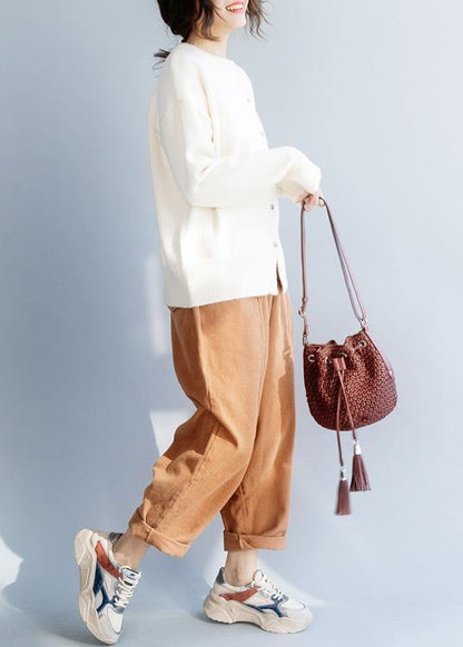 For Work O Neck Beige Knitwear Long Sleeve Knit Blouse