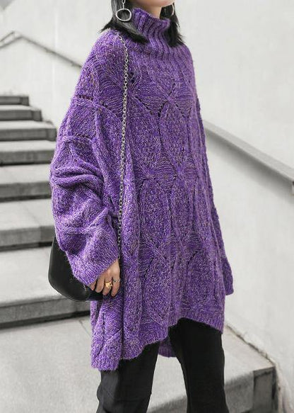 For Work Purple Clothes for High Neck Low High Design Oversize Knitwear