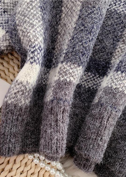 For Work Purple Knitted Clothes Warm Oversized Plaid Knitwear