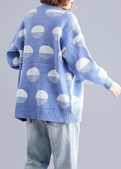 For Fall V Neck Blue Dotted Knitwear Wild Clothes