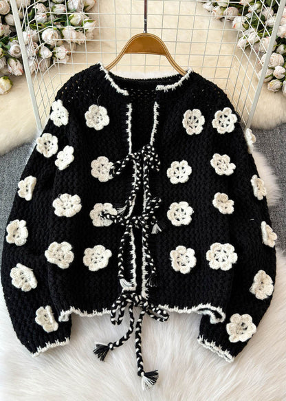 French Apricot O-neck Tie Waist Cotton Knit Cardigans Spring