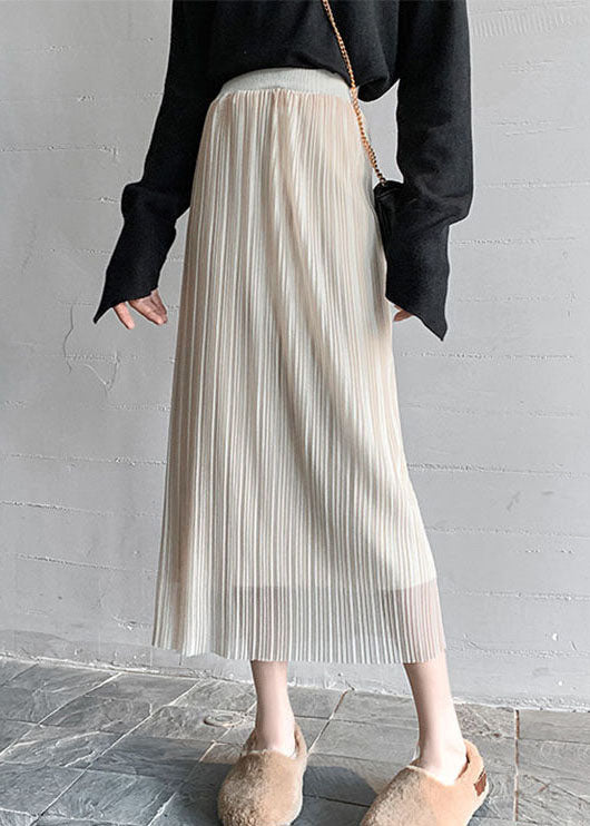 French Apricot Tulle Knit Pleated Skirt Spring