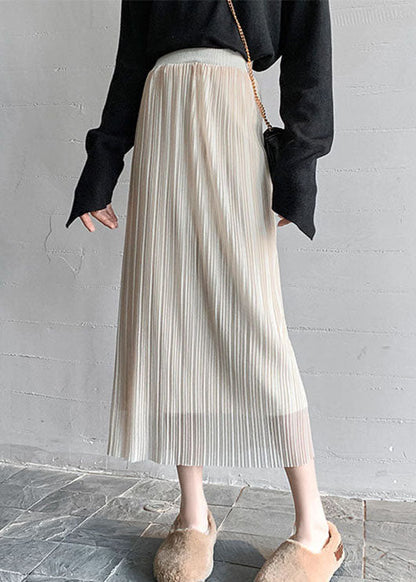 French Apricot Tulle Knit Pleated Skirt Spring