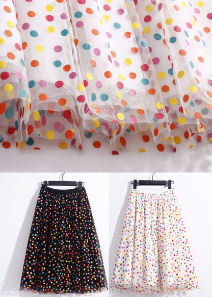 French Black High Waist Dot Print Tulle a Line Skirt Spring