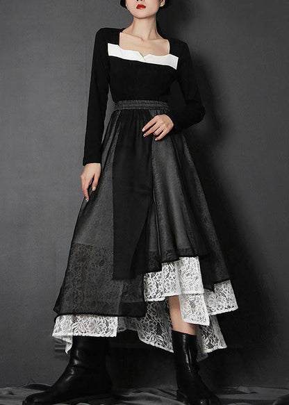 French Black Hollow Out Asymmetrical Design Summer Skirts