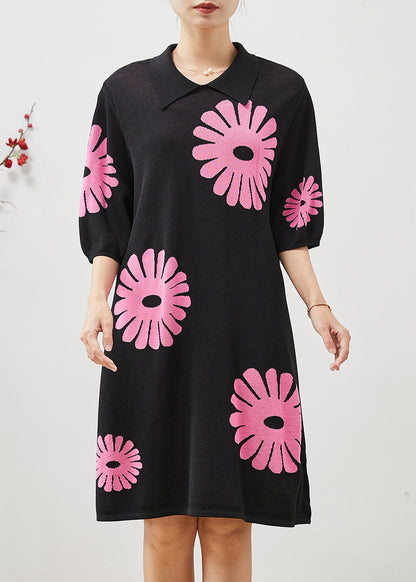 French Black Peter Pan Collar Cotton Mid Dresses Summer