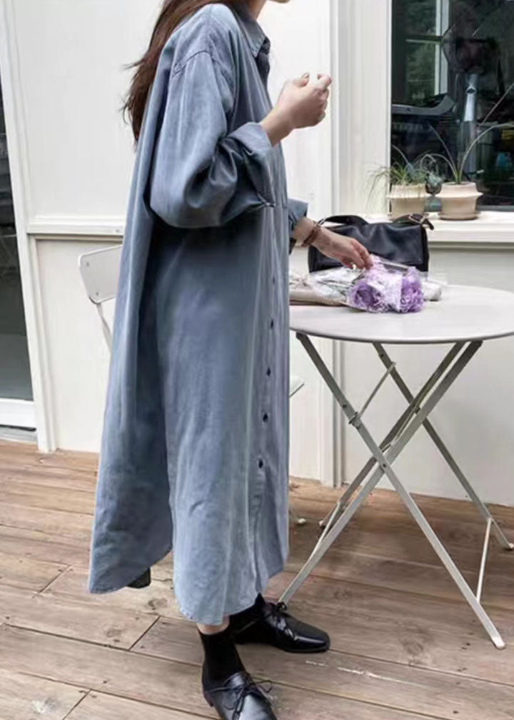 French Blue Peter Pan Collar Denim Shirts Dress and Vest Two Pieces Spring