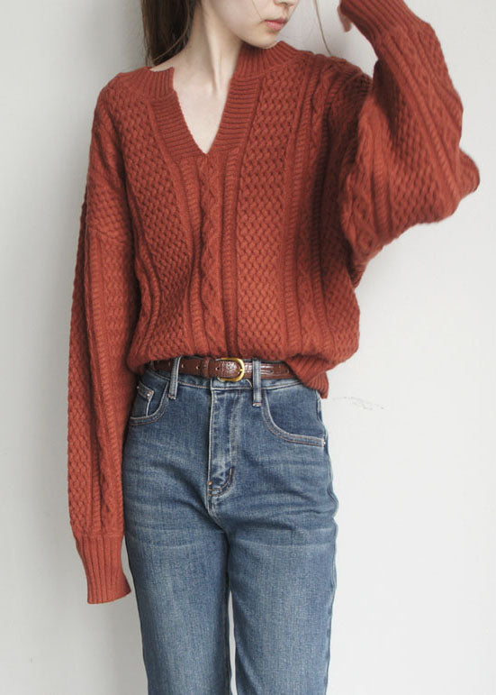 French Caramel V Neck Retro Knit Top Winter