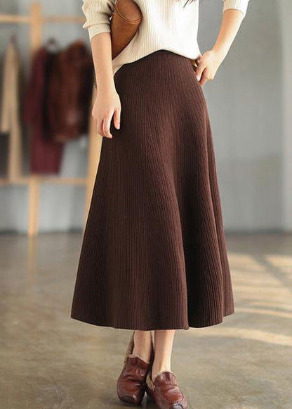 French Elastic Waist Cinched Spring Quilting Clothes Chocolate Skirt