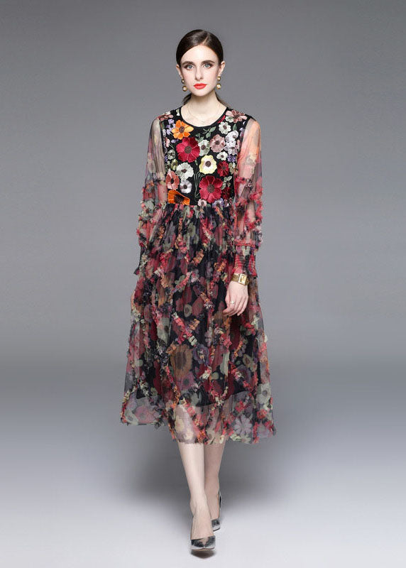 French Embroideried Ruffled Patchwork Tulle Dresses Summer