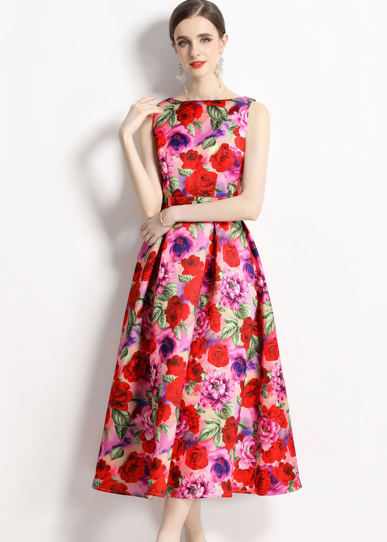French Print Wrinkled Patchwork Chiffon a Line Skirts Sleeveless