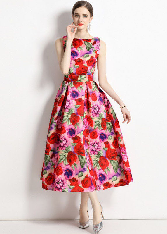French Print Wrinkled Patchwork Chiffon a Line Skirts Sleeveless